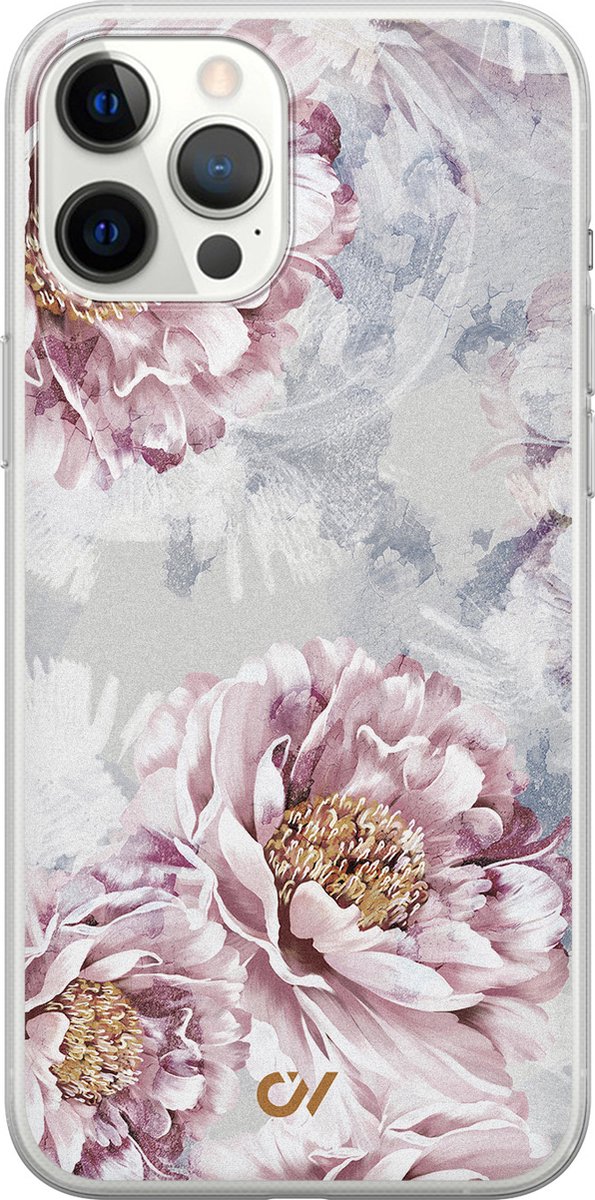 Hoesje geschikt voor Apple iPhone 12 Pro Max - Floral Print - - Beige - Apple - Casevibes