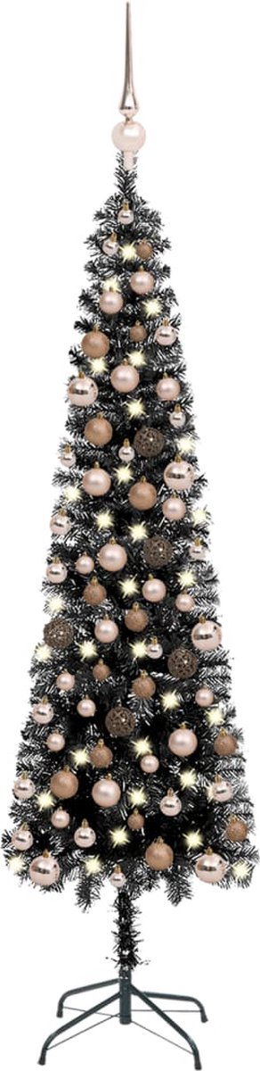 Prolenta Premium - Kerstboom met LED's en kerstballen smal 150 cm zwart