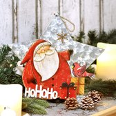 Hangdecoratie Kerstmis - Houten hanger in de vorm van een ster - Groot decoratief hart met de Kerstman - Kerst muurdecoratie