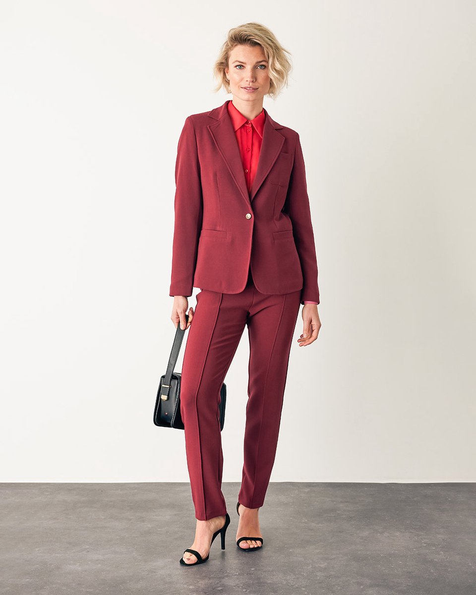 Mexx Single Button Blazer Dames - Donker Rood - Maat XL