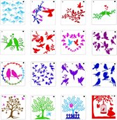 16 in 1 Kaart DIY Album Masking Spray Geschilderd Template Tekening Stencils Schilderen Scrapbooking Card Vogel
