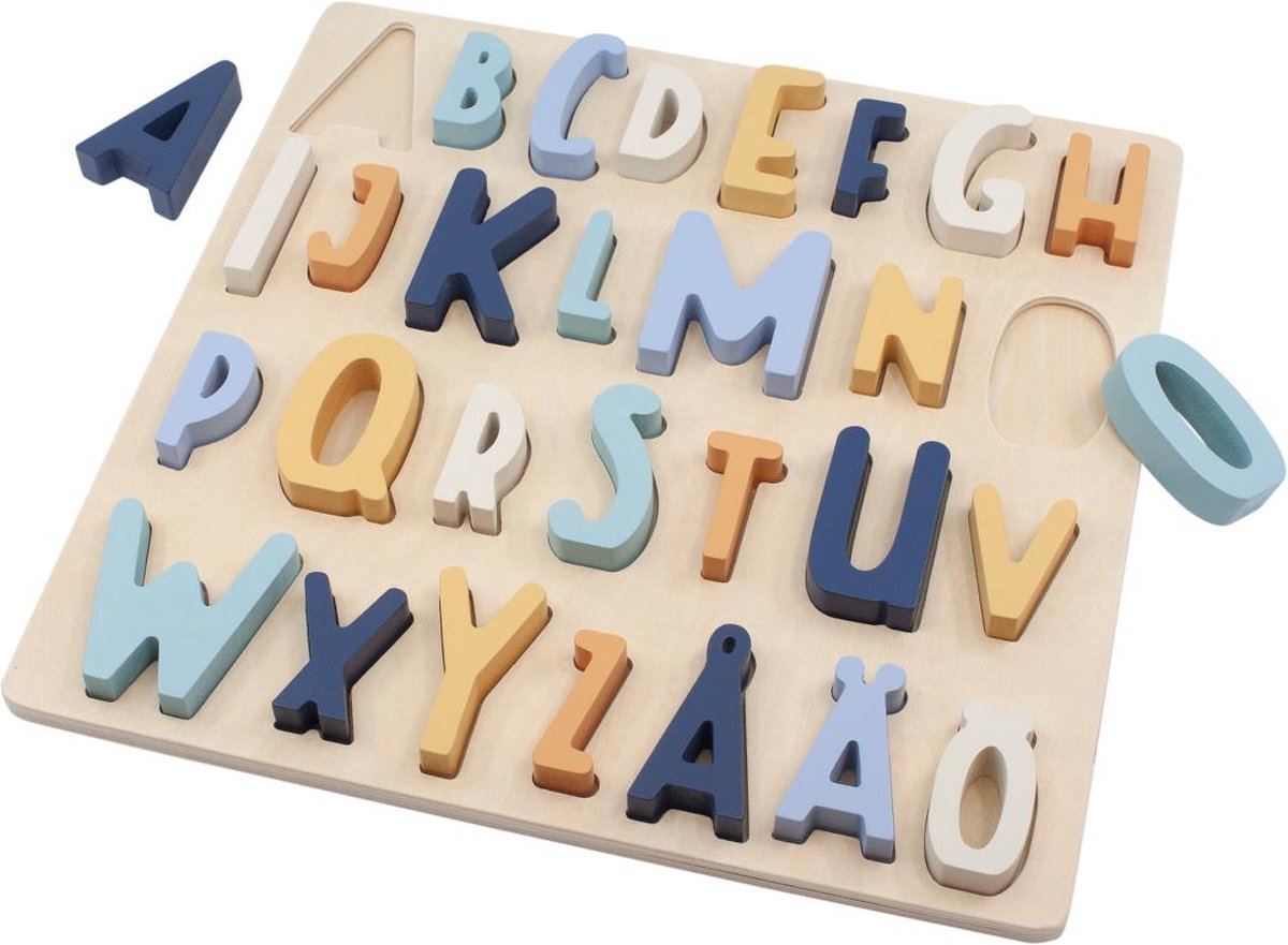 Sebra Houten Alfabet ABC Puzzel Houten speelgoed Demin Blue