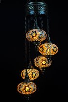 Lampe turque - Suspension - Lampe mosaïque - Lampe marocaine - Lampe orientale - ZENIQUE - Authentique - Handgemaakt - Lustre - Marron - 5 ampoules
