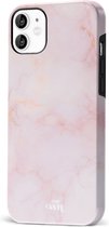 xoxo Wildhearts Marble Dusty Pink - Double Layer - Hardcase hoesje geschikt voor iPhone 12 hoesje roze - Roze shockproof case geschikt voor Apple iPhone 12 hoesje marmer - Roze