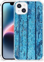 Shockproof Case Geschikt voor Apple iPhone 14 Plus Telefoonhoesje met doorzichtige rand Wood Blue