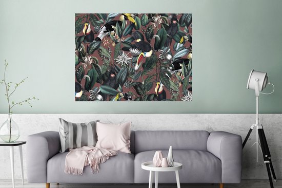 Poster Bloemen - Toekan - Bladeren - 120x90 cm