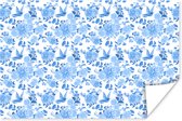 Poster Bloemen - Patroon - Blauw - 30x20 cm