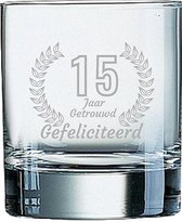 Gegraveerde Whiskeyglas 20cl Gefeliciteerd 15 jaar getrouwd