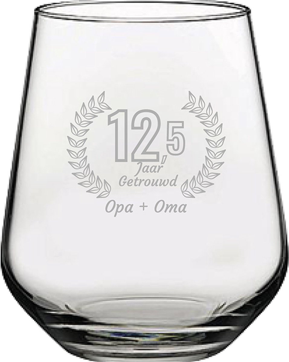 Gegraveerde Drinkglas 42,5cl Opa + Oma 12,5 jaar getrouwd