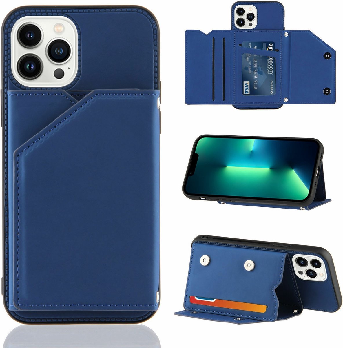 Fonu Backcover Portemonnee hoesje Geschikt Voor iPhone 14 Pro Max - Blauw