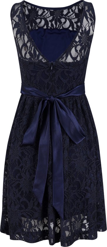 La V  bloemenkant jurk met V hals achterkant Donkerblauw 158