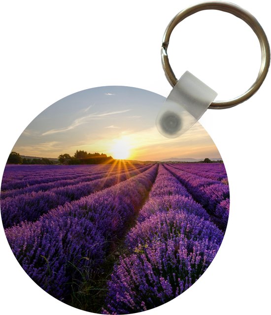 Porte-clés - Lavande - Fleurs - Coucher de soleil - Violet - Plastique - Rond - Distribution de cadeaux