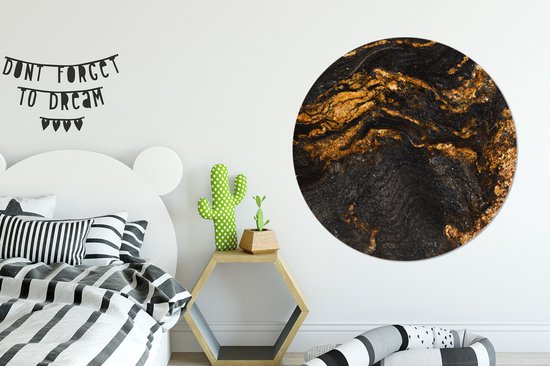 WallCircle - Stickers muraux - Cercle de papier peint - Marbre - Zwart vert - Noir - Or - Aspect marbre - Luxe - 120x120 cm - Cercle mural - Autocollant - Papier peint autocollant rond XXL