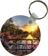 Sleutelhanger - Amsterdam - Bloemen - Brug - Fiets - Zonsondergang - Plastic - Rond - Uitdeelcadeautjes