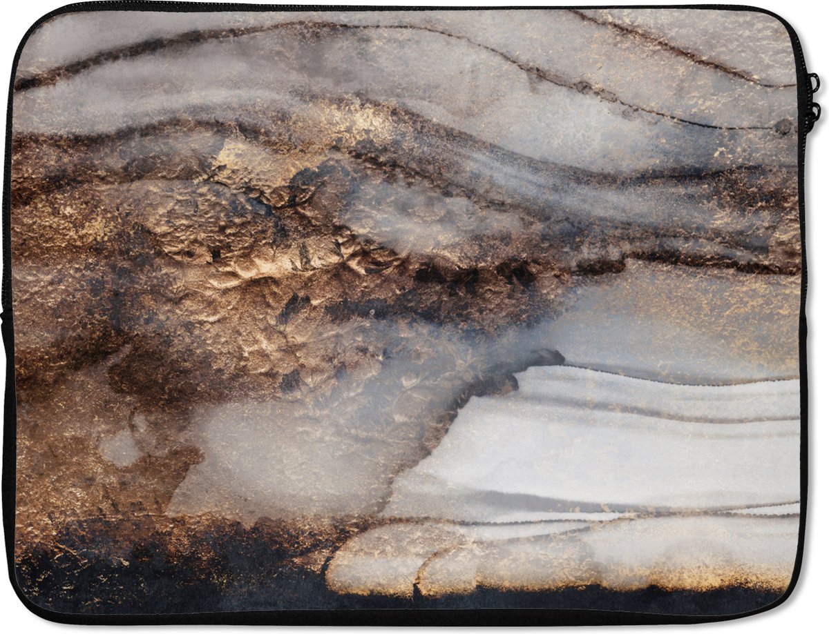 Laptophoes - Marmer print - Goud - Abstract - Laptop sleeve - Laptop 15 6 Inch