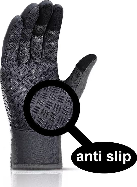 Fietshandschoenen Winter - Handschoenen - Sport handschoenen Met Rits - Touchscreen Telefoon - Anti Slip Gloves - Heren / Dames - Maat L - Donker grijs