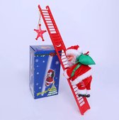 Klimmende Kerstman op ladder - 65 cm - Elektrisch Zingende Kerstman - Kerstversiering - Kerstdecoratie