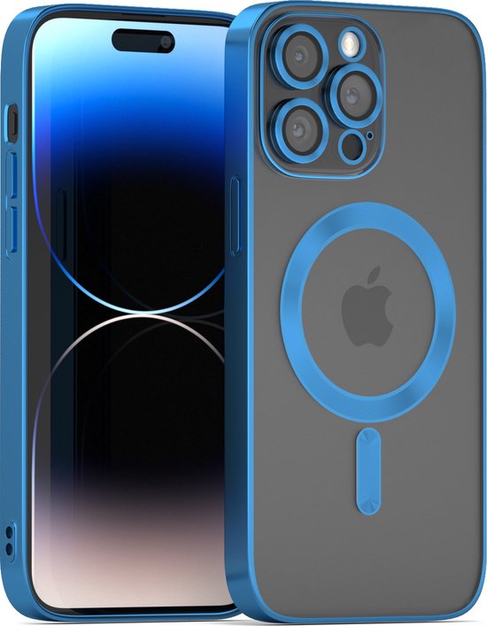 Coverzs geschikt voor Apple iPhone 14 Pro Max Magneet hoesje met camera cover blauw