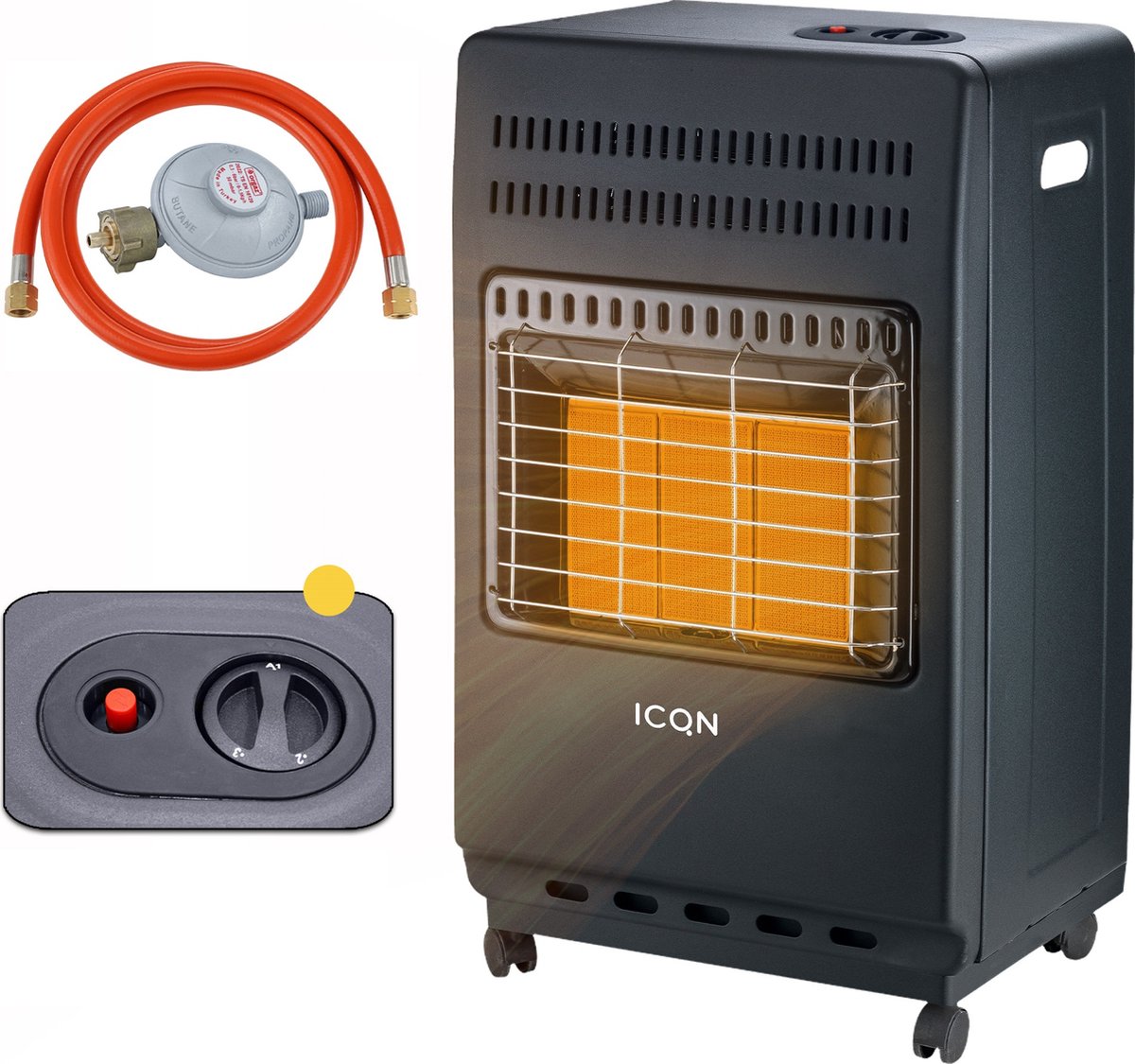 ICQN Gaskachel - Inclusief gasdrukregelaar en gasslang - Krachtige comfortabel Gaskachel - Antraciet