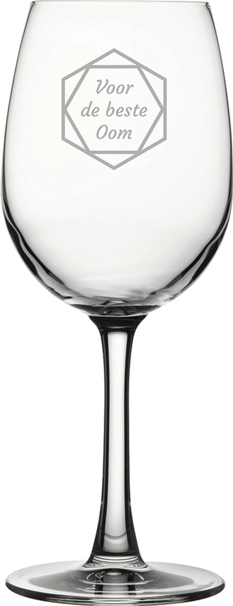 Gegraveerde witte wijnglas 36cl voor de beste Oom in hexagon