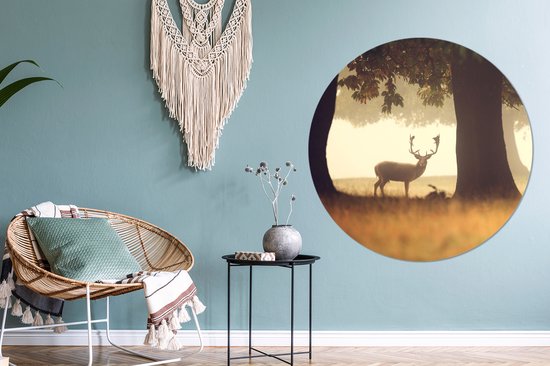 Wallpaper Circle - Cerf - Arbres - Forêt - ⌀ 140 cm - Wall Circle