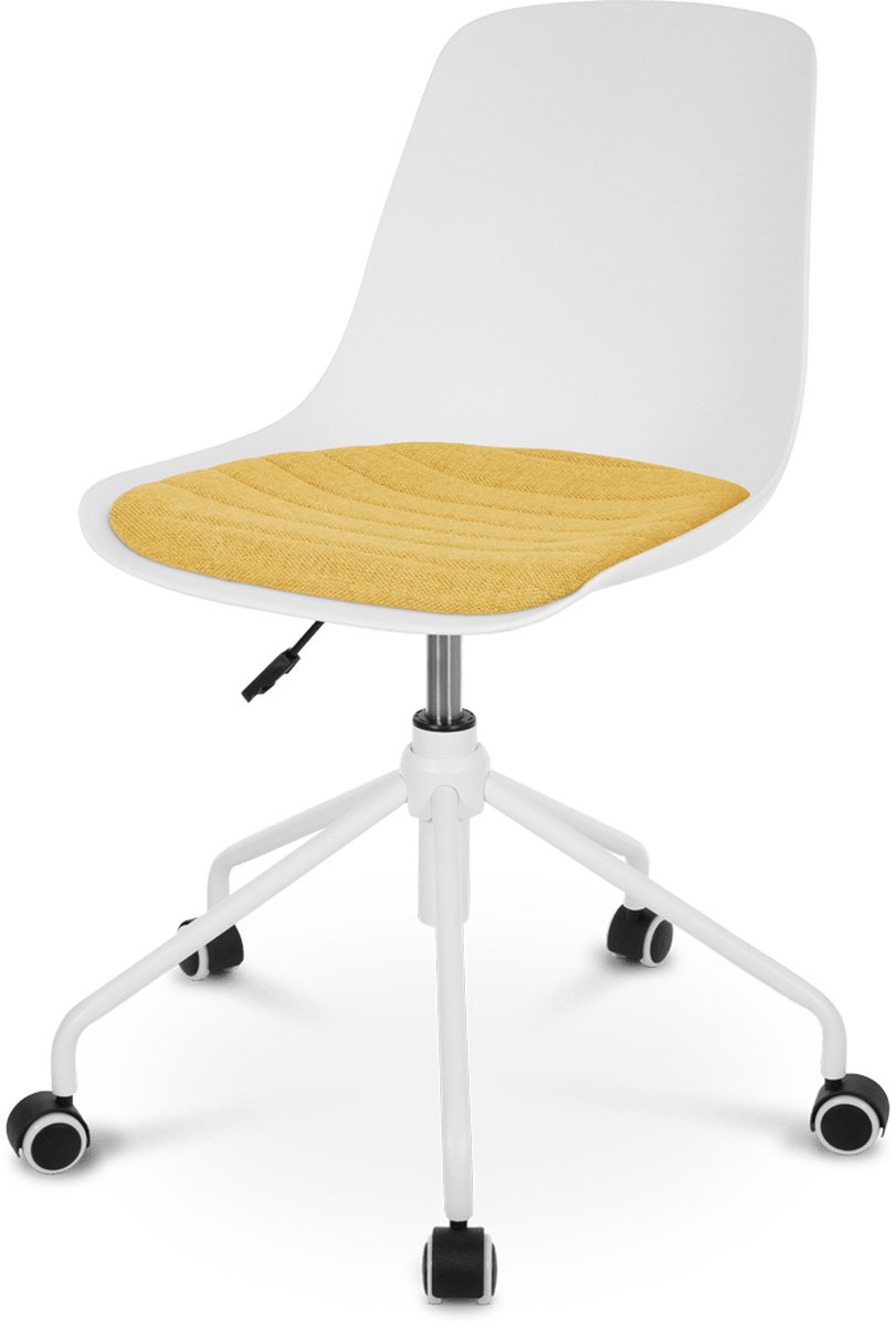 Nout-Liv bureaustoel wit met okergeel zitkussen - wit onderstel