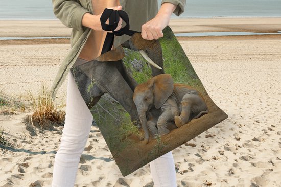 MuchoWow® Sac bandoulière - Sac de plage - Big Shopper - Sac shopping - Éléphant - Animaux - Sable - Nature - 45x45 cm - Sac en coton
