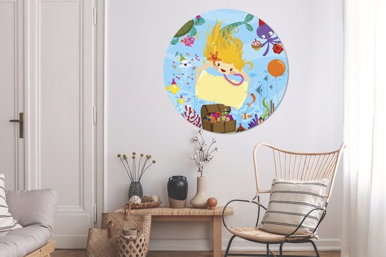 WallCircle - Wall Circle - Wall Circle - Illustration d'une Sirène avec un Coffre au Trésor - Aluminium - Dibond - 120x120 cm - Intérieur et Extérieur XXL