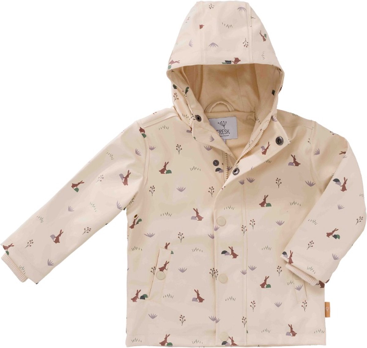 Fresk Regenjas voor Kinderen 3 jaar Ritssluiting Reflectoren Kinderjas met Capuchon Waterdichte Jas Ademend Bionic Finish Zandkleurig Rabbit