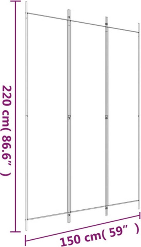 vidaXL Séparateur de pièce 3 panneaux 150x220 cm Blanc
