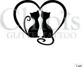 Chloïs Glittertattoo Sjabloon 5 Stuks - Cats in Love - CH1017 - 5 stuks gelijke zelfklevende sjablonen in verpakking - Geschikt voor 5 Tattoos - Nep Tattoo - Geschikt voor Glitter Tattoo, Inkt Tattoo of Airbrush