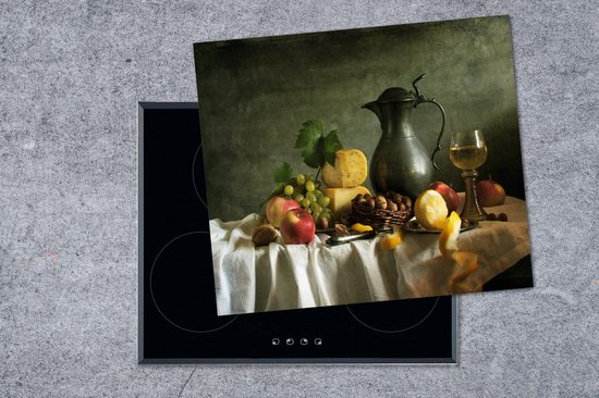 KitchenYeah® Inductie beschermer 75x52 cm - Rustiek - Kaas - Theekan - Fruit - Stilleven - Kookplaataccessoires - Afdekplaat voor kookplaat - Inductiebeschermer - Inductiemat - Inductieplaat mat
