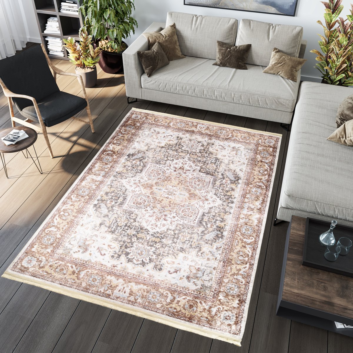 Tapiso Victoria Vloerkleed Antislip Beige Vintage Tapijt Maat- 80x150 Beige 2