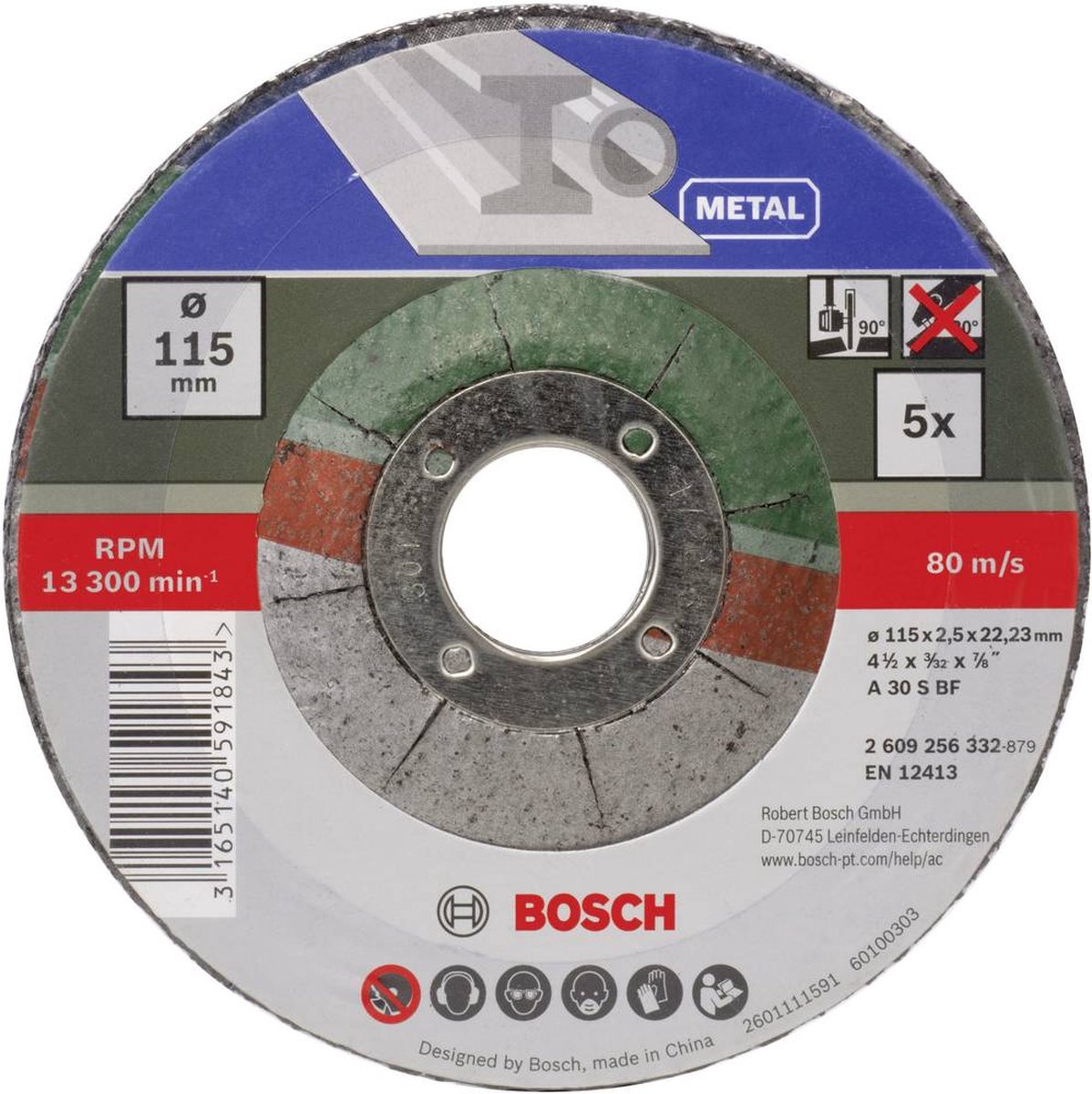 Bosch slijpschijven set - Voor metaal - 115 x 2,5 mm - gebogen - 5 stuks - Bosch