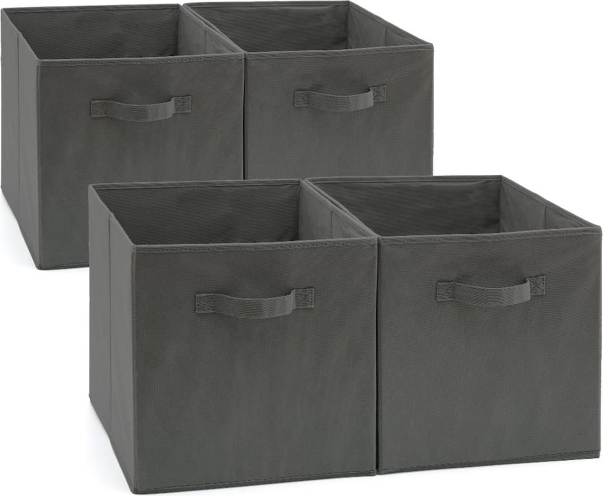 EZOWare 4 stuks katoenen opvouwbare opbergmand opbergdoos, rechthoekig cube bin container met sterke handgrepen 26,7 x 26,7 x 28 cm (grijs