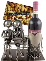 BRUBAKER Porte-bouteille Lovers on Bench - Porte-bouteille de vin Argent - Porte-bouteilles en métal Figure Love - Sculpture en métal Cadeau de mariage avec certificat cadeau