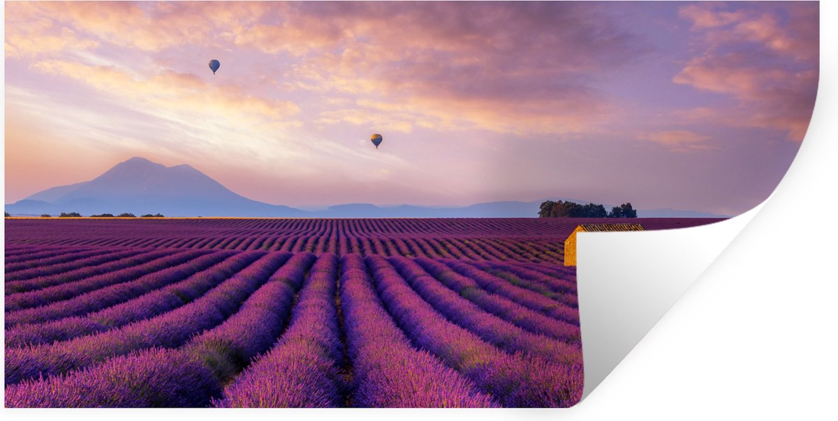 Muurstickers - Sticker Folie - Lavendel - Luchtballon - Berg - Paars - 160x80 cm - Plakfol