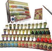 The Army Painter Mega Paint Set, 50 peintures acryliques dans des flacons compte-gouttes de 18 ml, 1 pinceau régiment pour miniatures