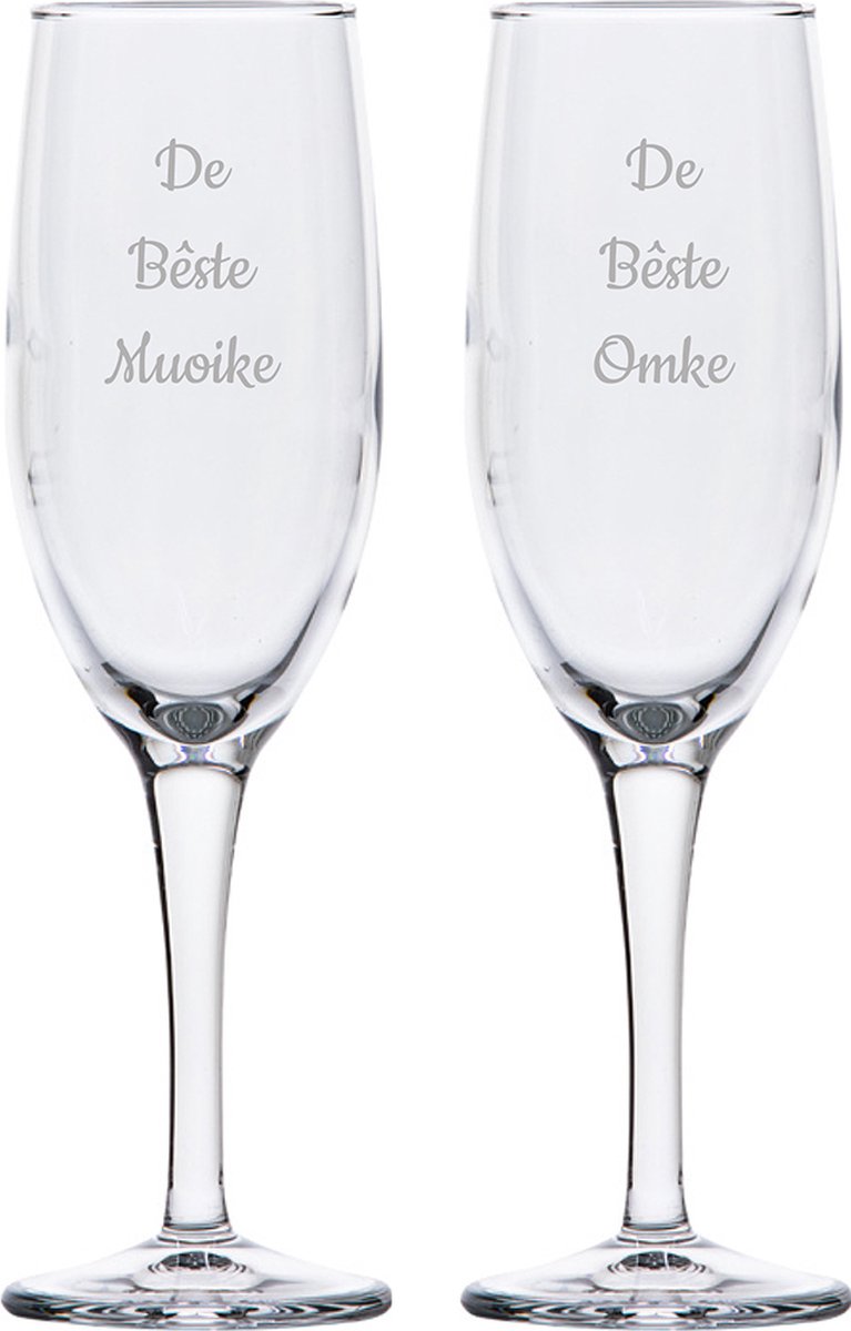 Gegraveerde Champagneglas 16,5cl De Bêste Muoike-De Bêste Omke