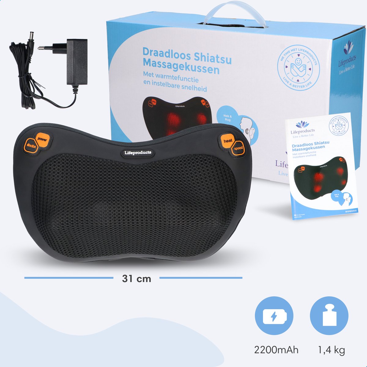 Lifeproducts Shiatsu Massagekussen - Elektrisch Nekmassage Apparaat - Massage Apparaten - Nek en Schouder Massage Apparaat - Massageapparaten met Infrarood Verwarming — cadeau in Verzorging - foto 7