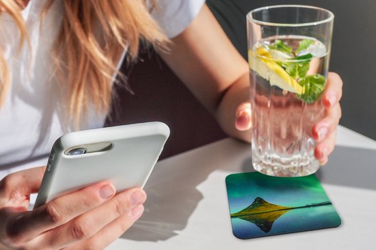 Sous- Sous-verres pour verres - Aurores boréales - Berg - Water - Islande - Nature - 10x10 cm - Sous-verres en verre - 6 pièces