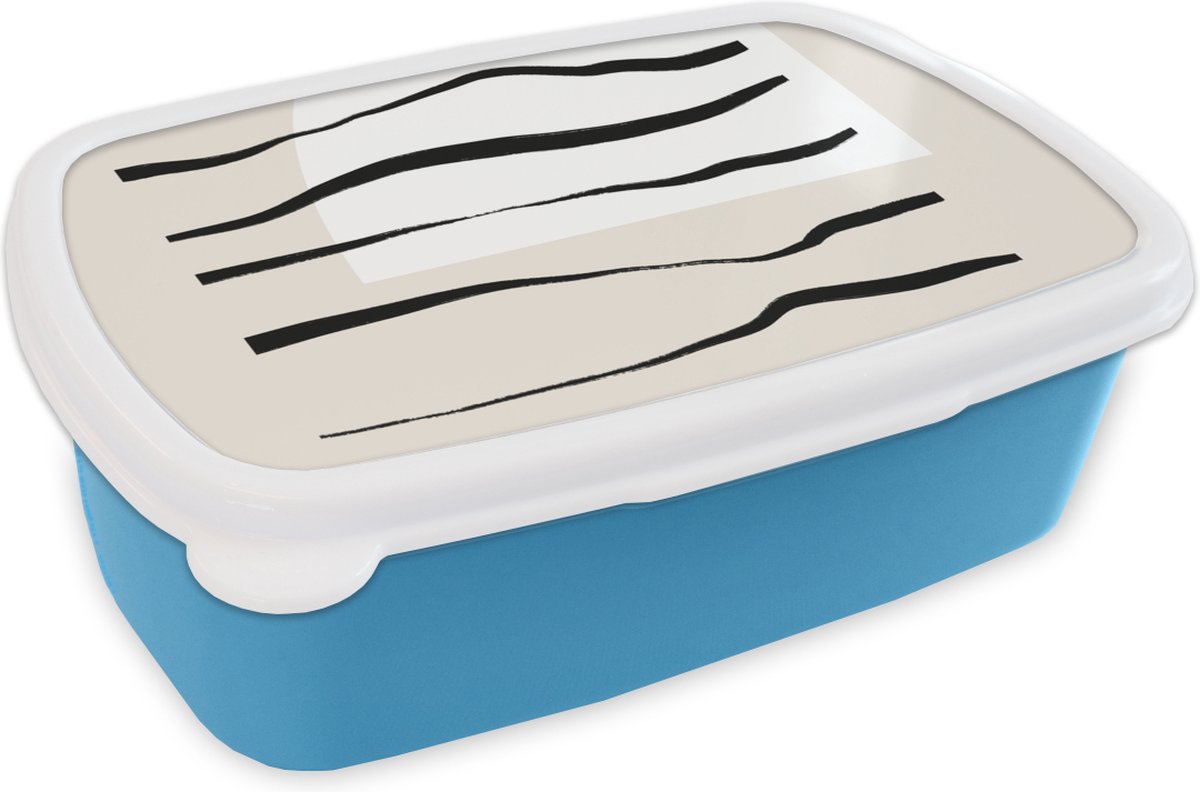 Broodtrommel Blauw - Lunchbox - Brooddoos - Abstract - Lijn - Pastel - 18x12x6 cm - Kinderen - Jongen