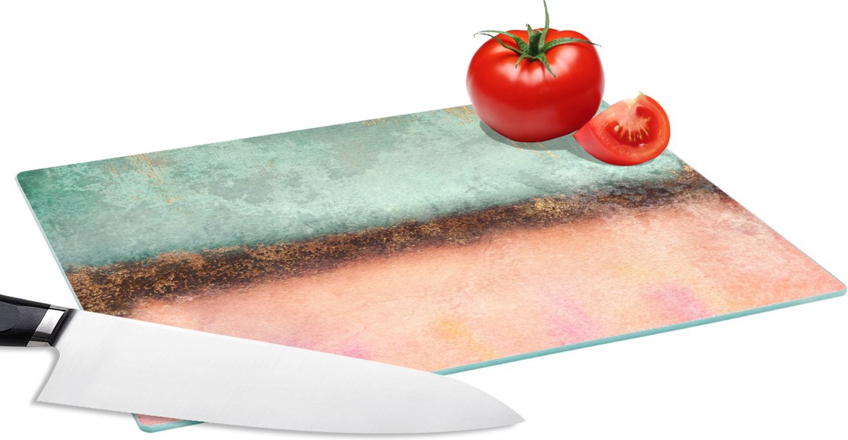 Glazen Snijplank - 28x20 - Goud - Verf - Abstract - Groen - Roze - Snijplanken Glas