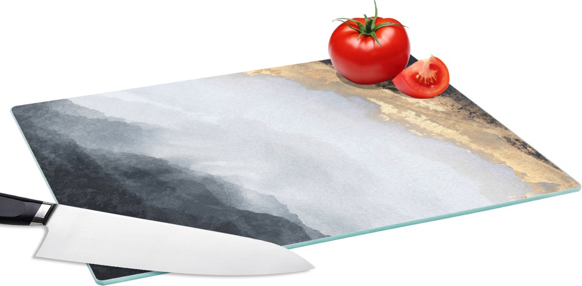 Glazen Snijplank - 39x28 - Abstract - Verf - Goud - Zwart - Marmer - Snijplanken Glas