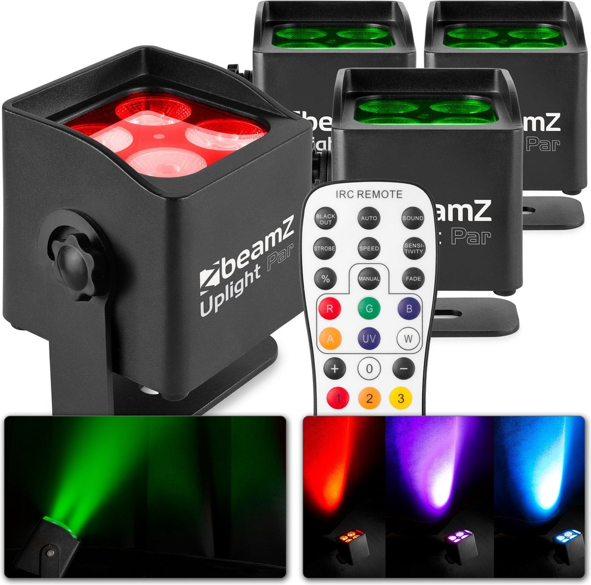 Uplighter - Set van 4 BeamZ BBP44 Uplight lampen met afstandsbediening en accu - IP65 - Zwart