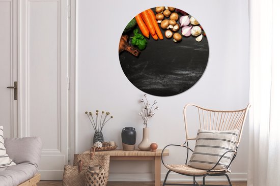 WallCircle - Cercle mural ⌀ 120 - Carotte - Légume - Herbes - Épices - Rustique - Tableaux ronds salon - Plaque murale ronde - Cercle de Décoration murale - Décoration de chambre à l'intérieur - Cercle Décoration murale - Accessoires de maison XXL