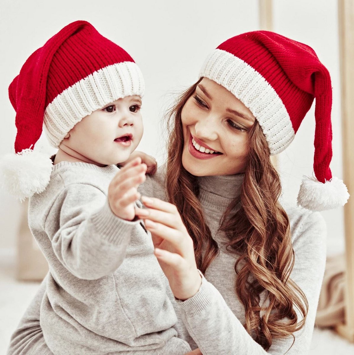 JINGLING Gebreide kerstmuts, ouder-kind-kerstmuts, warme gebreide , feestdagsmuts voor kinderen en volwassenen
