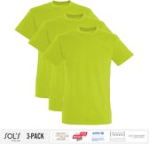 3 Pack Sol's Heren T-Shirt 100% biologisch katoen Ronde hals Appelgroen Maat M