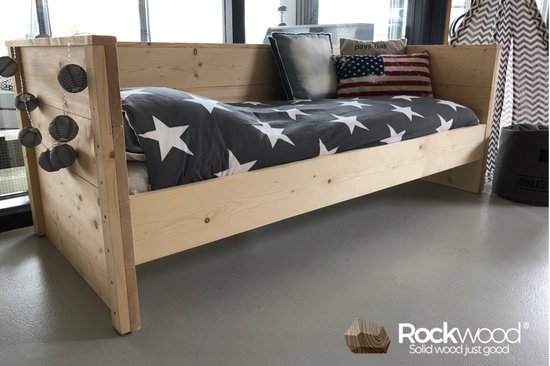 Rockwood® Bedbank Mike met lattenbodem en 2 opberglades grey wash