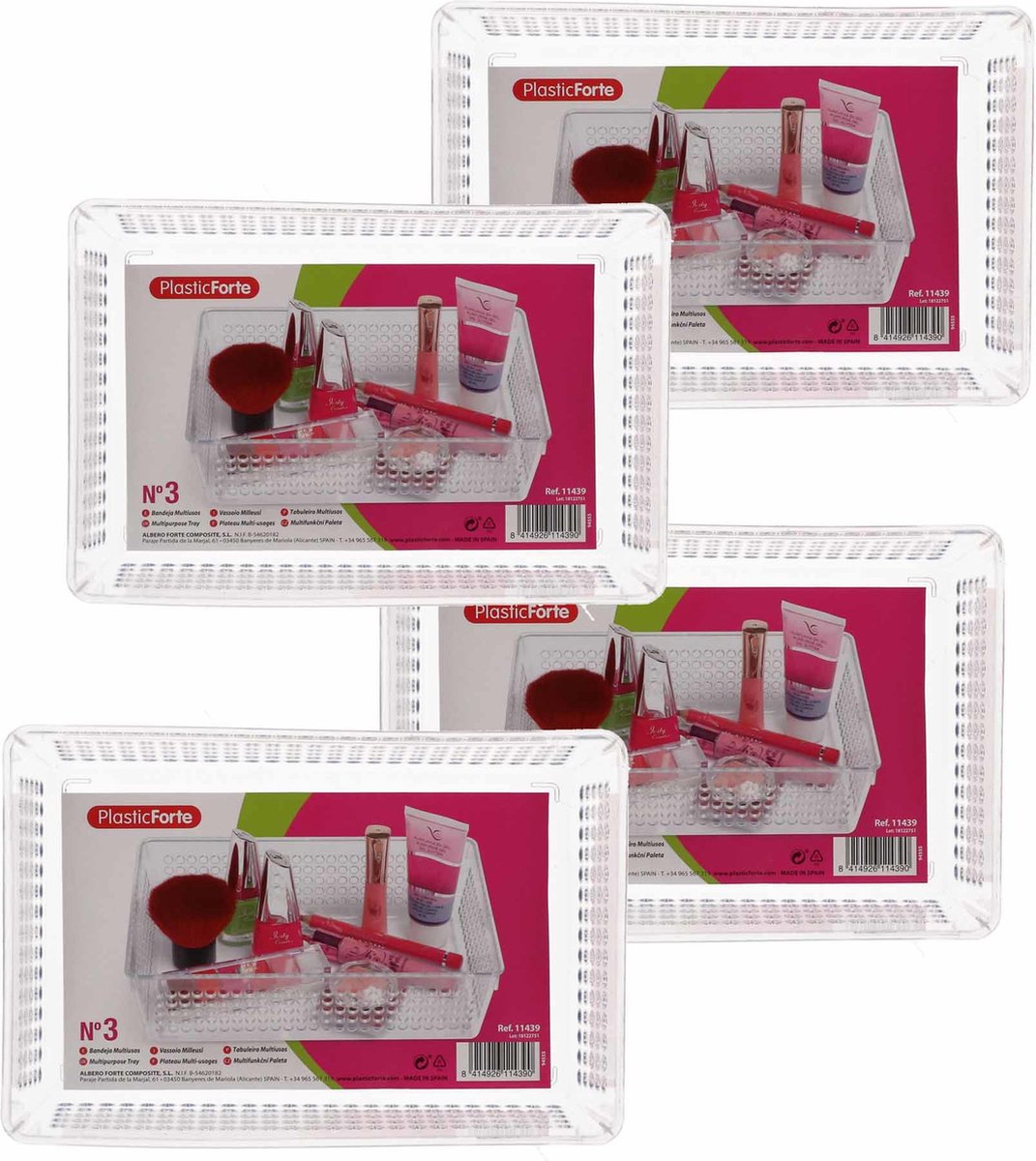 6x Transparante opbergbakjes van 24 x 16 cm - Organizers/opbergbakken - Badkamer spullen opruimen